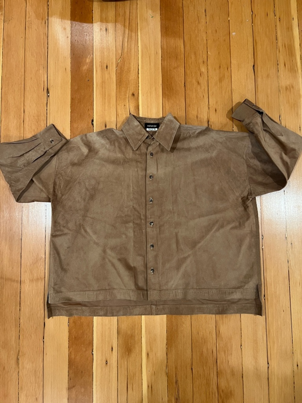 eskandar Brown Suede leather  Button-Up Blouse sz 0